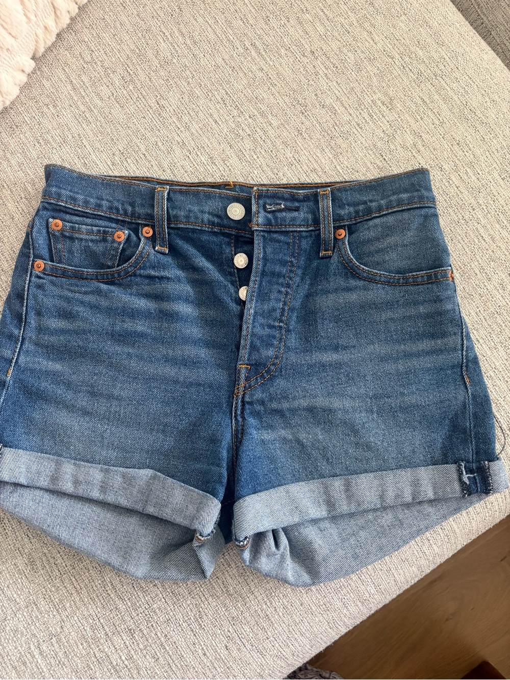 Levi's Mid-Blue Rolled Hem Denim Shorts